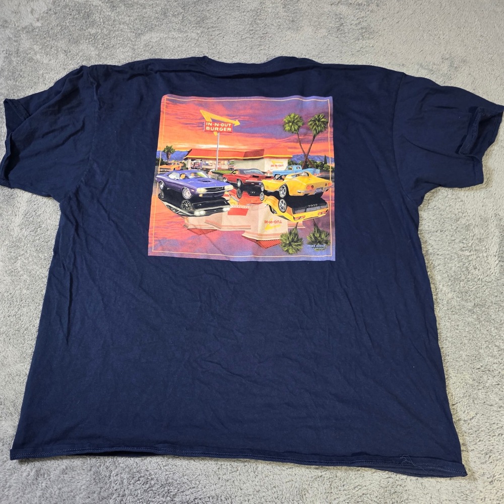 In-N-Out Burger Mens XXL T-Shirt Navy Blue California Vintage Car Back Graphic